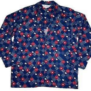 Vtg Hello Kitty Pajama Top M-L Sanrio Japan Kawaii Y2K Blue Red Bandana Stars